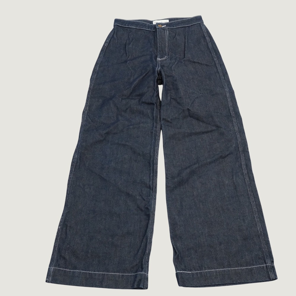 Bliss and Mischief Jeans Womens Size 2 Blue Contrast Stitch Wide Leg Workwear